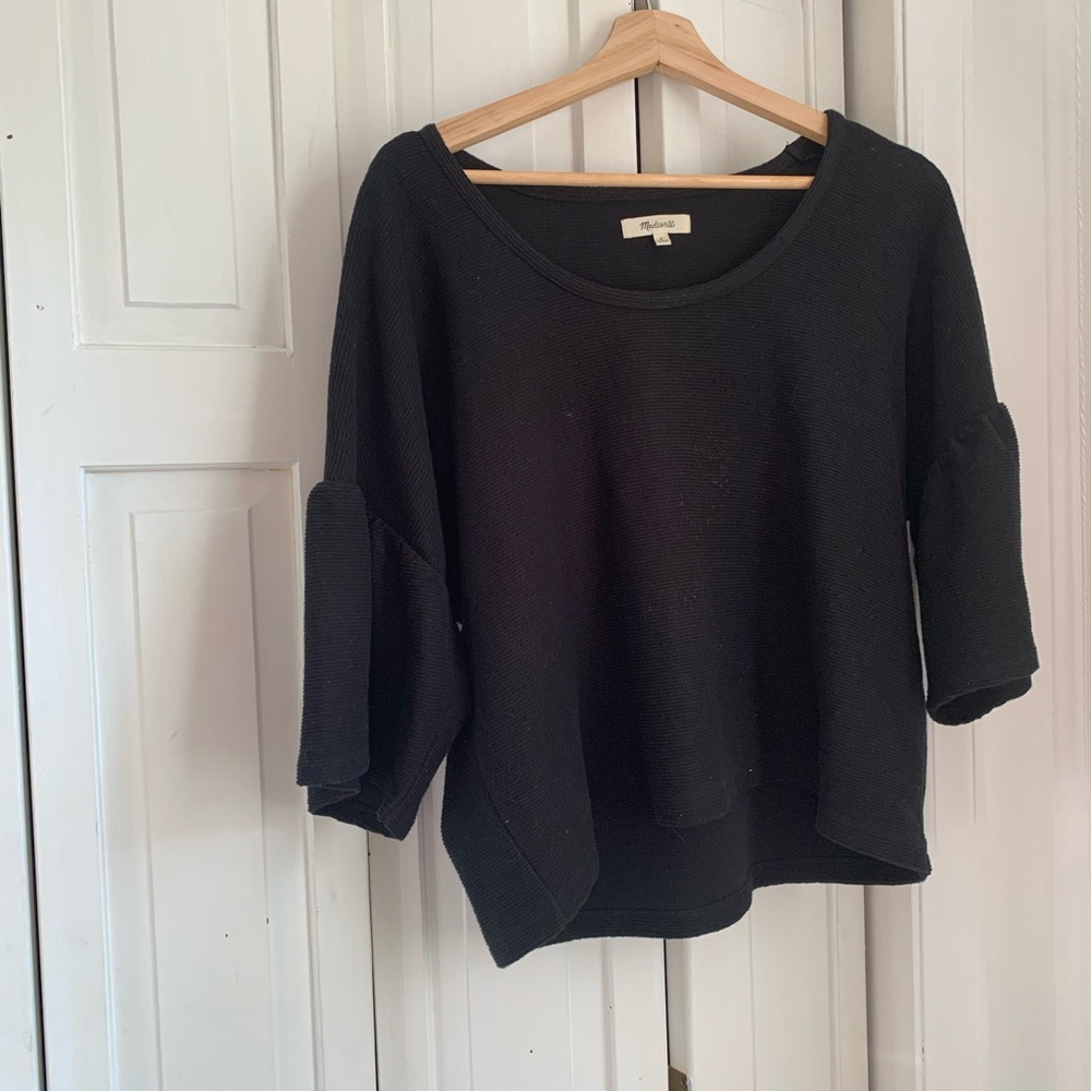 Madewell Women’s Black Bell-Sleeved Ribbed Neck Top Size M